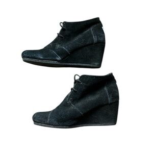 TOMS Black Suede Leather Desert Wedge Ankle Boots Bootie Women's Size 7.5 W